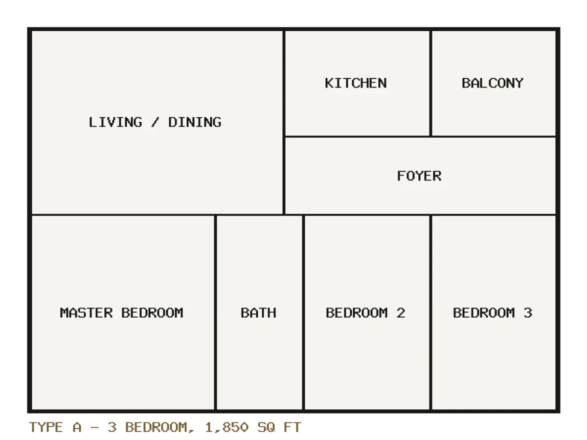 Type A — 3 bedroom, 1,850 sq ft