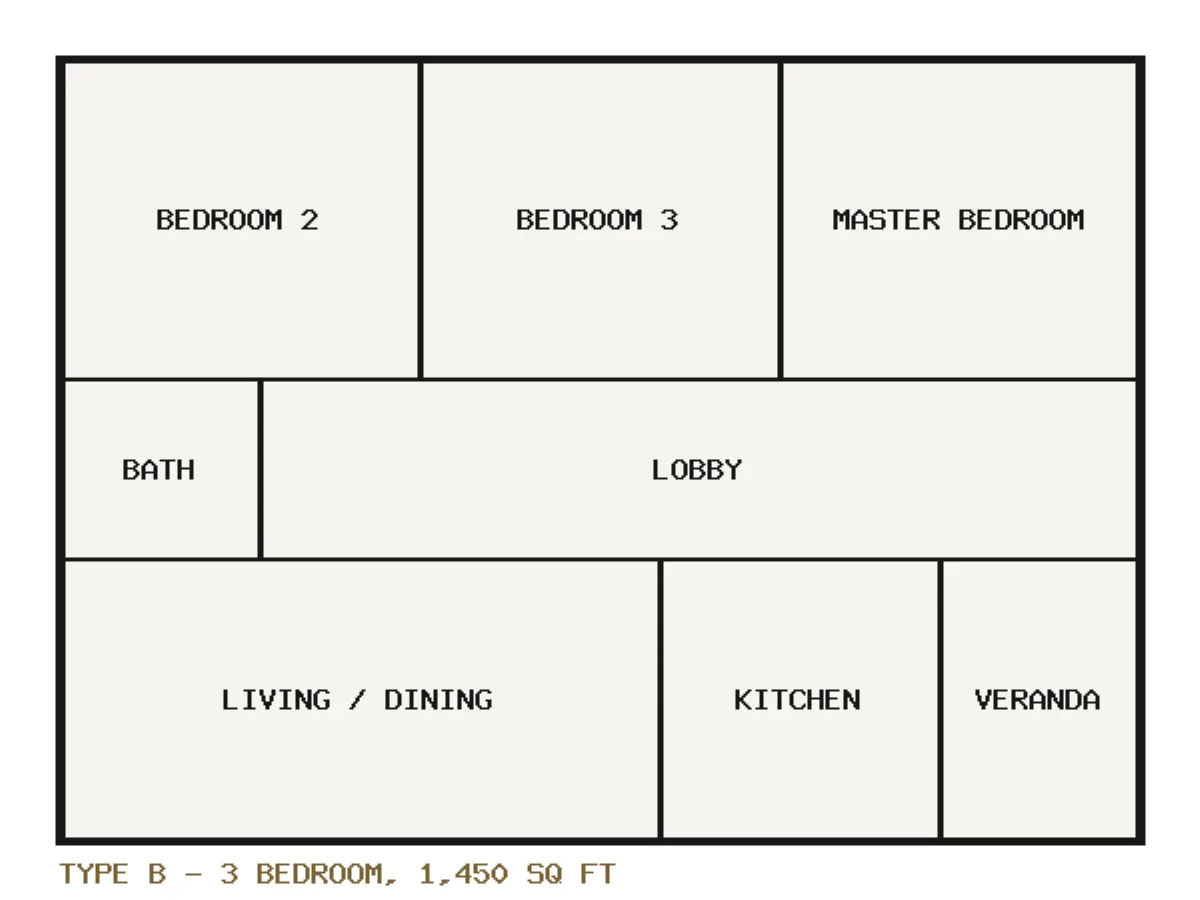 Type B — 3 bedroom, 1,450 sq ft