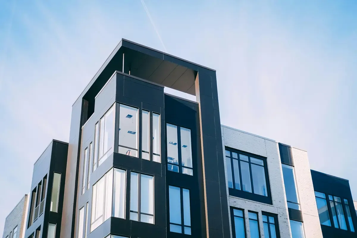Residential facade in evening light